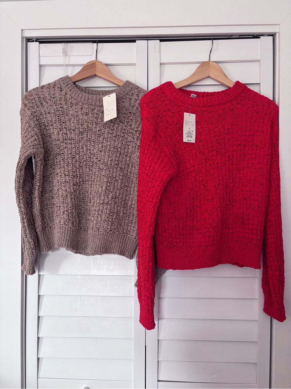 a new day Knit Crew Sweaters Duo in Red and Taupe